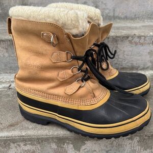 Sorel Caribou Waterproof Wool Insulated Winter Snow Boots Tan Buff Size 12 Mens